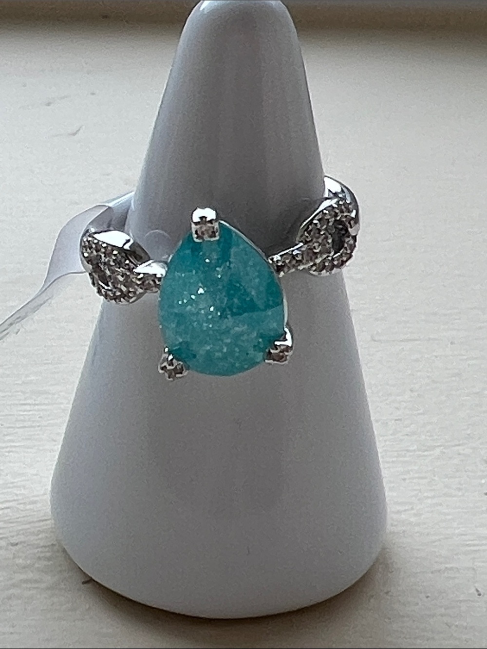 Bp Silver Teardrop blue ice crystal Ring with Pavé Accents